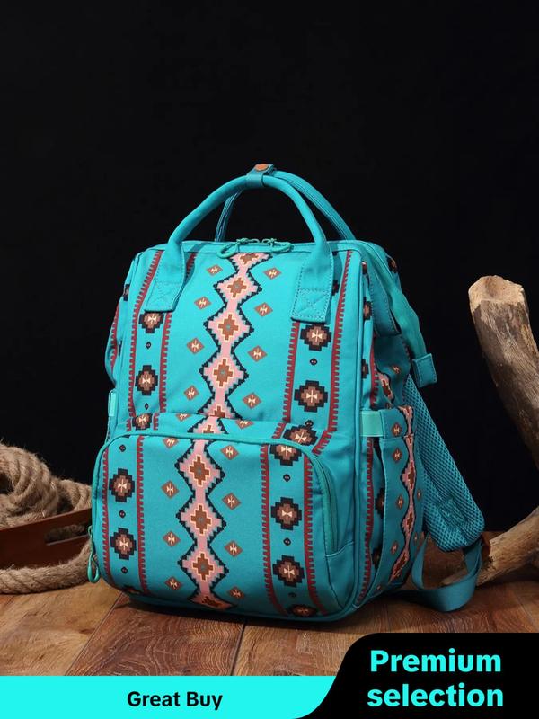 Women's Ethnic Pattern Zipper Backpack, Casual Large Capacity Backpack ...
