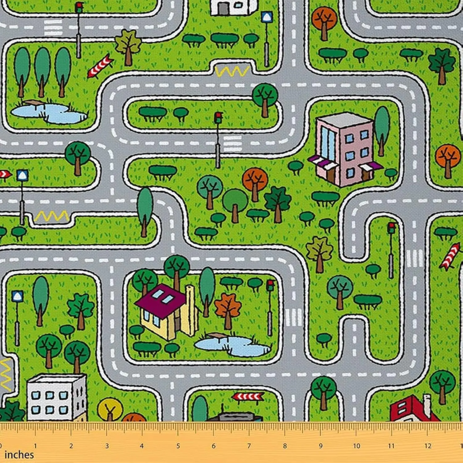 City Roadway Fabric by The Yard,1 Yard,Car Race Truck Upholstery Fabric for Chairs Sofa Couch,Hand-Drawn Style Suburb Cartoon Roadway Outdoor Fabric, Polyester Fabric