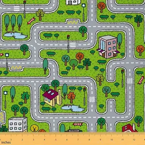 City Roadway Fabric by The Yard,1 Yard,Car Race Truck Upholstery Fabric for Chairs Sofa Couch,Hand-Drawn Style Suburb Cartoon Roadway Outdoor Fabric