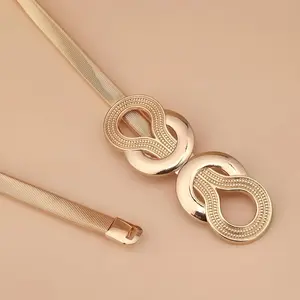 New Summer Elastic Waist Belt For Women, In Golden Color, With A Silvery Waist Belt,  Match Dresses And Jumpsuits, Decorated With Spring Chain Belt, Versatile./