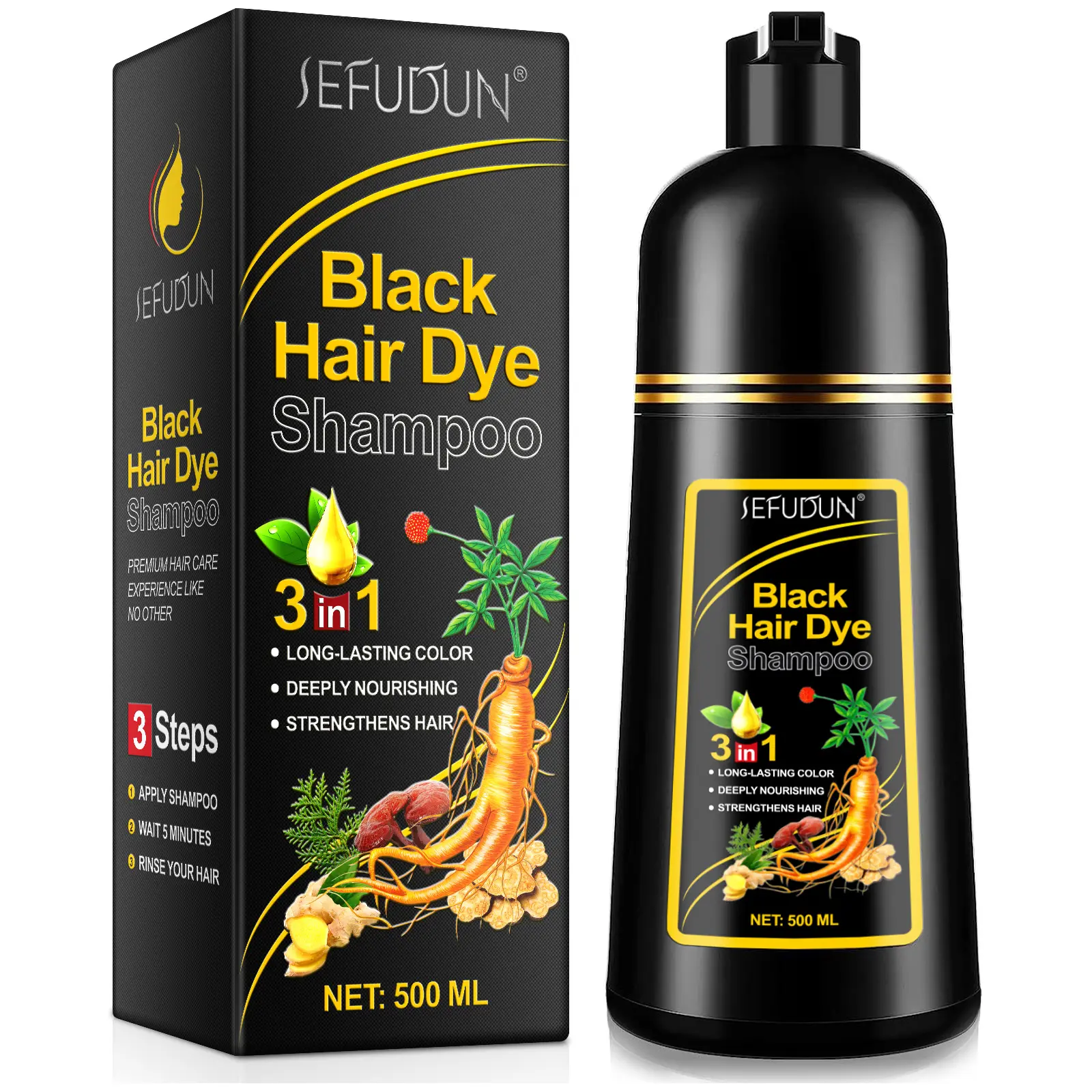 3-in-1 Hair Color Shampoo, 500ML Semi-Permanent Conditioning Haircare for Men & Women, Herbal Instant Gray Coverage with Argan & Olive Oil for At-Home Hair Color sohochic