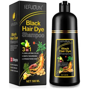 SEFUDUN Black Hair Dye Shampoo 3-in-1 Semi-Permanent Gray Coverage for Men & Women Herbal Instant Color 500ML with Argan & Olive Oil