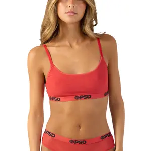 PSD Womens Solid Red Mesh Scoop Bralette - Soft Breathable Fabric Bralette with Adjustable Straps, Soft Comfortable Womenswear Comfy Lightweight