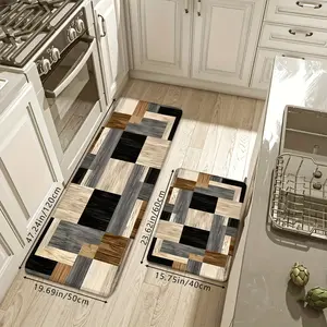 Multicolor Wood Grain Plaid 1pc/2pcs/3pcs Kitchen Decor Sponge Soft Absorbent Non-Slip Mats Set, Washable Bathroom Floor Mat Set for Bedroom, Living Room, Entryway Door Mat, Holiday Seasonal Spring Summer Decoration Mat