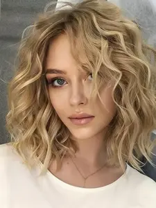 Women's Gradient Brown Wig, 14 inch Medium Length Curly Layered Bangs, Side Part Synthetic Hair, Natural Look No Glue, Ideal for Daily & Party Use, Stylist Friendly Wig, Synthetic Machine Wigs