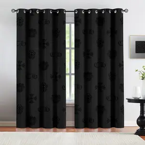 Chrome Hearts Style Cross Print Blackout Curtains,2 Panels, Trendy Gothic Thermal Insulated Grommet Window Drapes, Noise Reducing Privacy Curtain for Teens Adults Bedroom Living Room, Blackout Window Cover