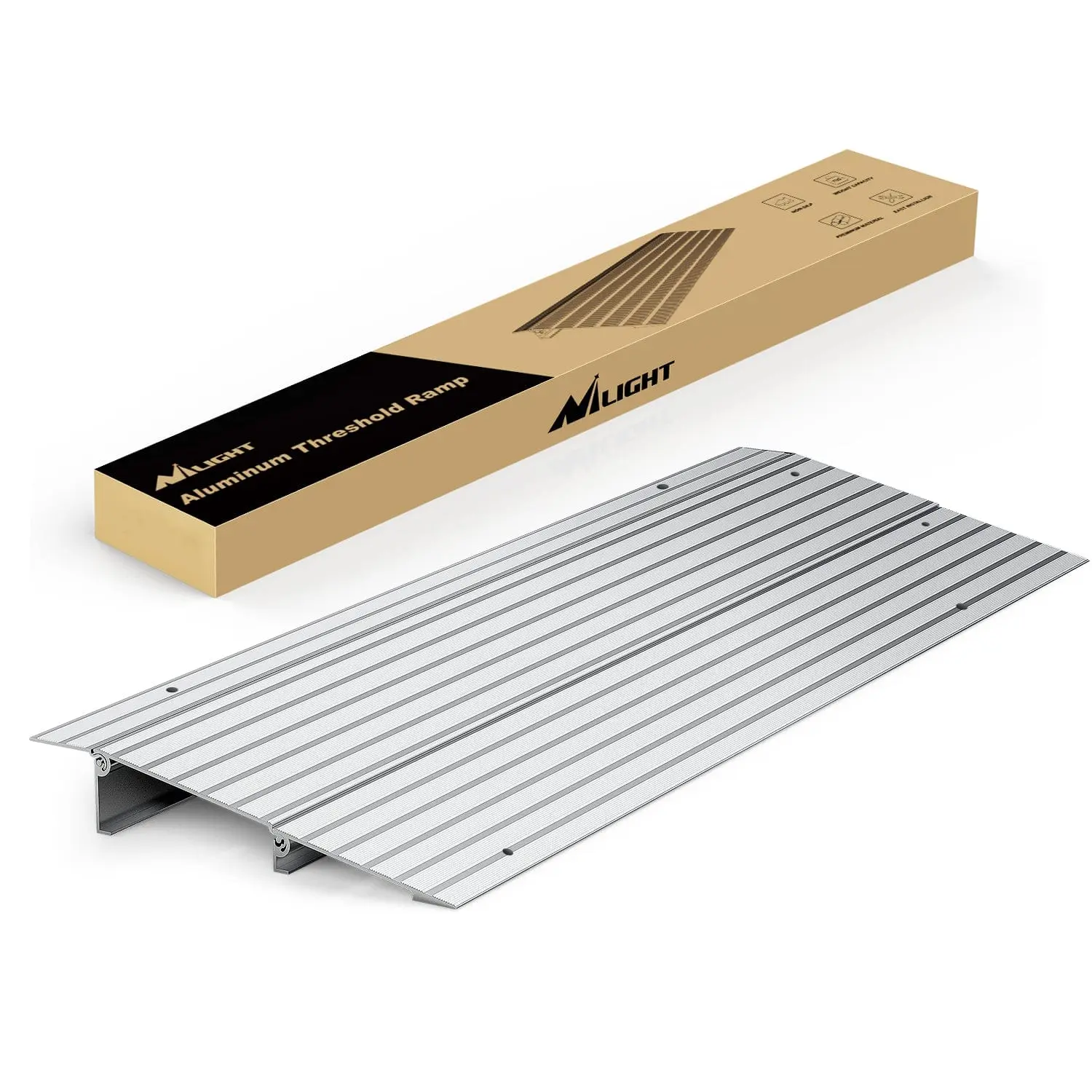 Nilight 2in Rise Lightweight Aluminum Wheelchair Ramp - 34x12.2x2", 700 lbs Capacity, Height-Adjustable, Modular Stackable, Slide-On Fit for Wheelchairs, All-Weather Home Door Threshold/Steps Access