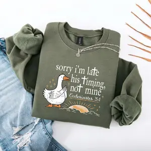 Sorry I'm Late Bible Verse Sweatshirt, Christian Goose Tee, Ecclesiastes 3:1 Minimalist Church Sweatshirt, Silly Goose Christian Sweatshirt
