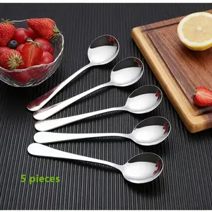 5-Piece Stainless Steel Iced Tea Spoons Set, 6.81 Inch Round Head Cutlery for Soup Salad Snacks Curry Ice Cream Dishwasher Safe