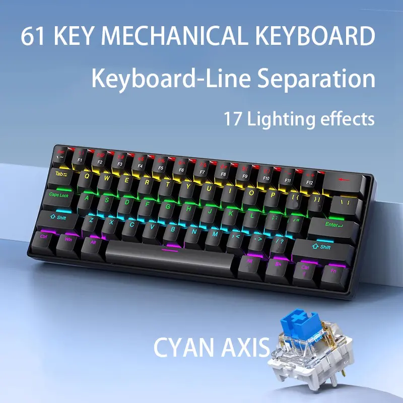 61-key hot-swappable mechanical keyboard  Black - Blue Switch