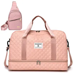 2pcs Large Capacity Travel Duffel Bag Set with Sling Bag, Lightweight Diamond Pattern Duffel & Compact Gym Bag, Perfect for Travel, Sports, Fitness, Weekend Trips & Outdoor Adventures