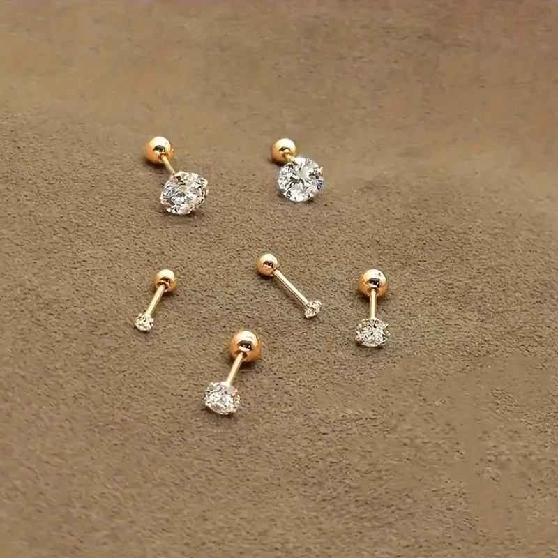 1 Pair/3 Pairs Set, Round Ball Twist 4-prong Set Cubic Earrings, Minimalist Style Valentine's Day Gift for Best Friends
