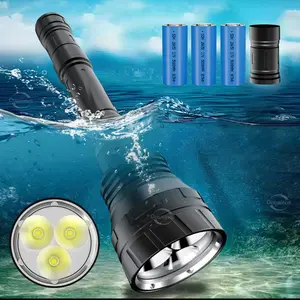 Rechargeable Diving Flashlight, 1 Box 3*XHP70 LED High Power Diving Torch, Professional 100m Underwater Scuba Flashlight, Alloy IPX8 Waterproof Bright Handheld Flashlight, Diving Lamp