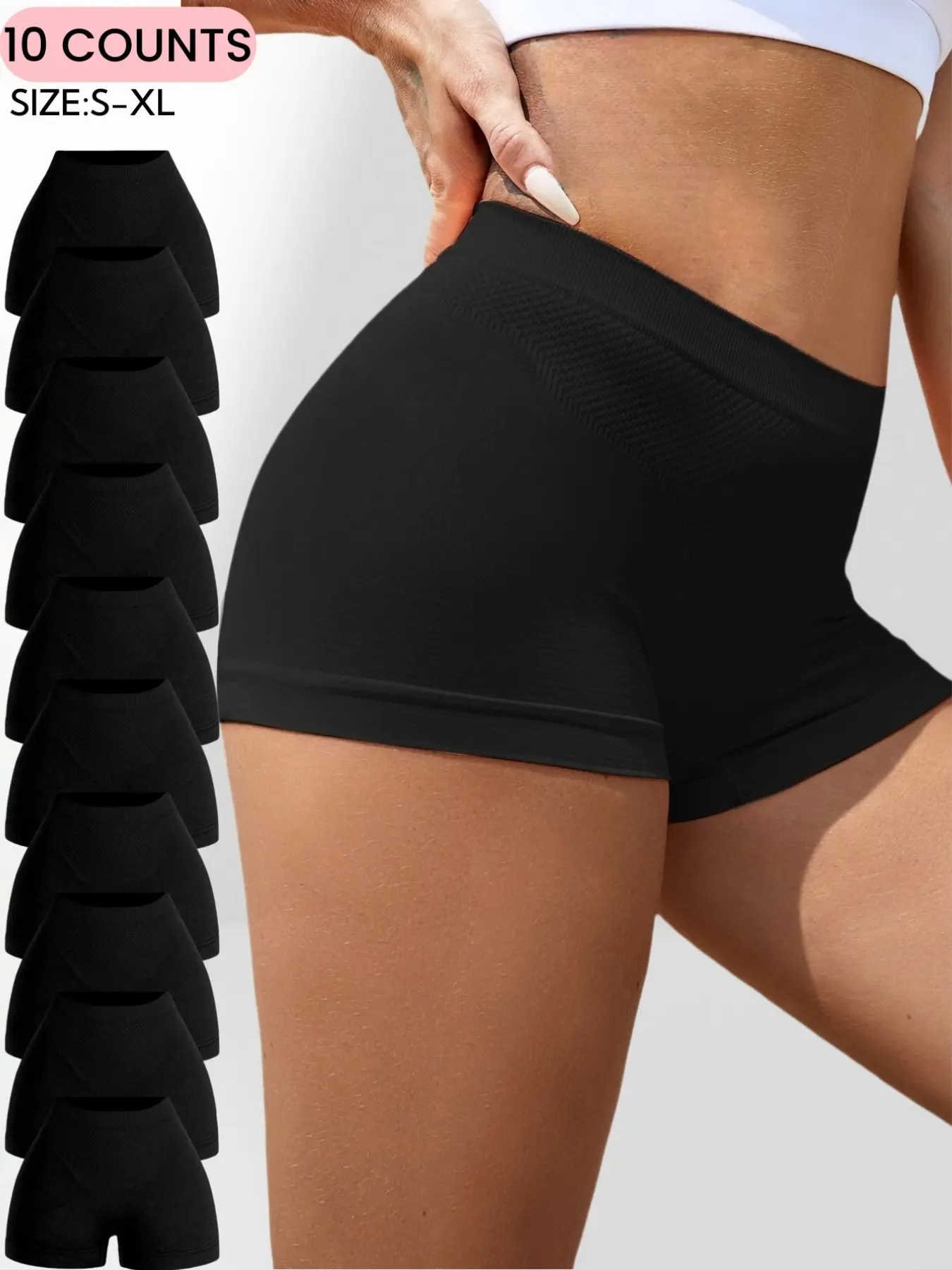 Women's Solid Color Seamless Bodyshorts, Casual Comfy Breathable Smooth Everyday Panty for Daily Wear, Soft &Stretch Fit Shorts, Knitted Stretch Underwear, Ladies Underwear for All Seasons, Daily&Sleep Wear, Basic, Womenswear, Pieces