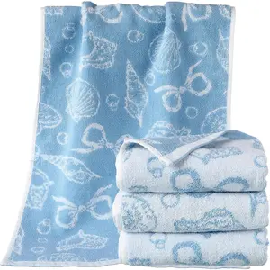 4 count Coastal Blue Hand Towels  Blue Bow Seashell Hand Towels   Soft Preppy Nautical Bath Kitchen Bow Washcloths Facecloth Beach Bathroom Decorative , 29 x 13 Inches