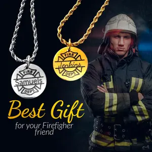 Personalized Firefighter Name Necklace & Pendant - 18K Gold PVD or Silver Stainless Steel - 18" or 20" Chain - Engraved Name Option - Best Gift for Firefighter Friend