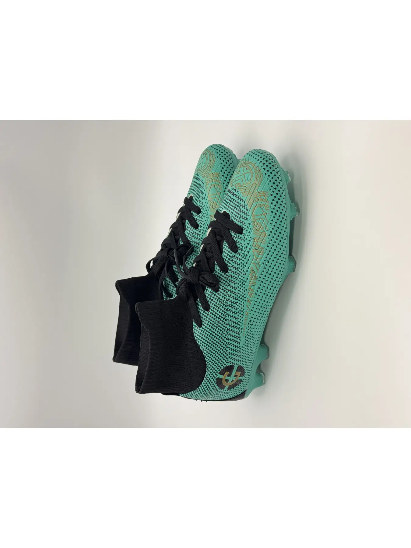 Parent - Child Green - Gold Graffiti High - Top Football Boots, Art Sports Style, Knitted Mesh Material, Excellent Grip & Comfortable, Ideal for Parent - Child Football Training & Matches