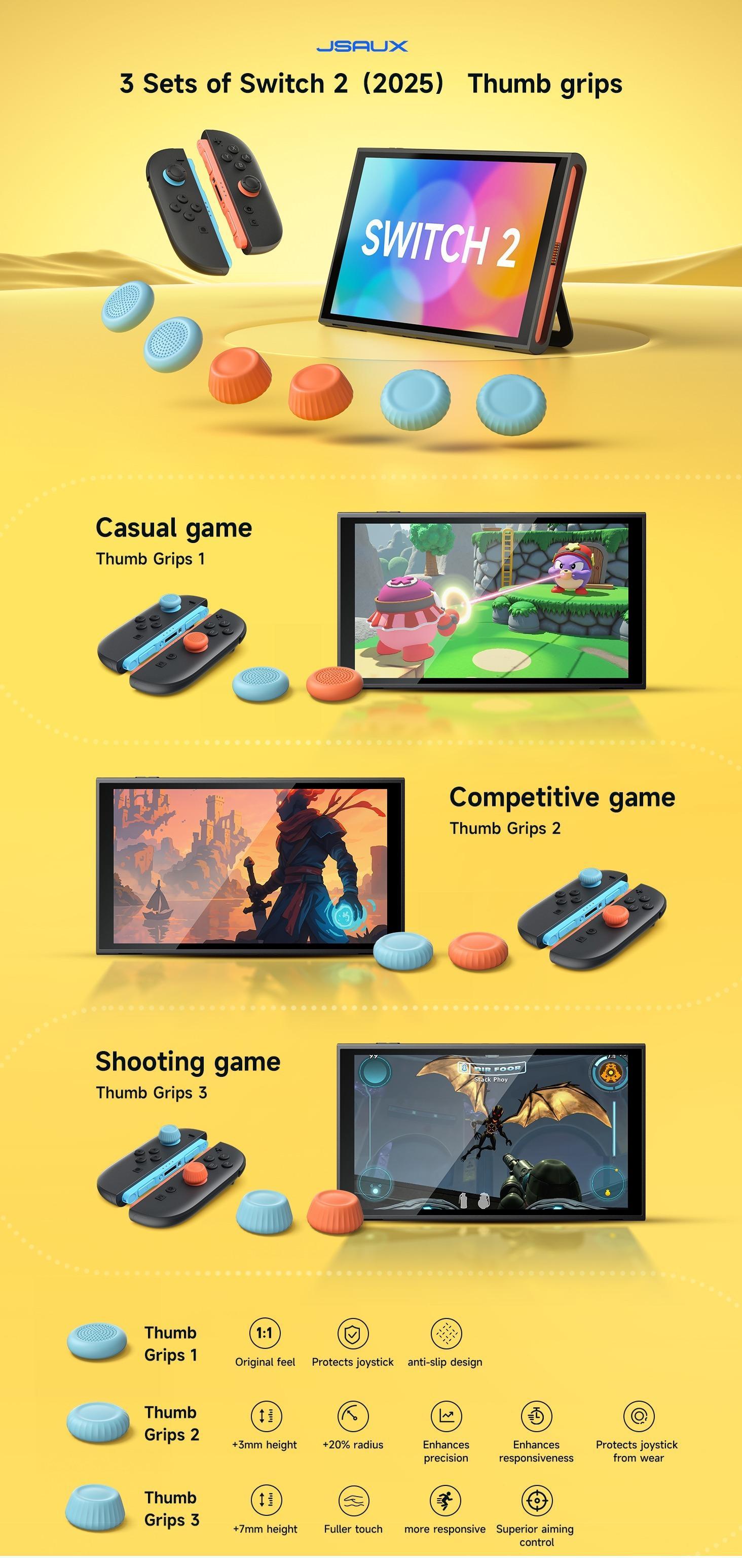 JSAUX Thumb Grips Designed for Nintendo Switch 2 (2025), Switch