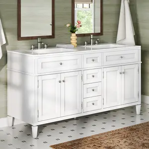 AMERLIFE 60″ Bathroom Vanity with Sink Combo, Modern Double Sink Vanity 30-Min Quick Assembly, Solid Wood Vanity Cabinet with 3 Storage Drawers & Adjustable Shelves/Best Gift Ideas/Christmas Gifts