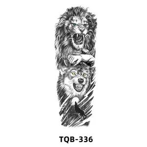 23 new lion full-arm tattoo stickers, new black and white large image, realistic animal flower arm tattoo for men and women, permanent tattoo