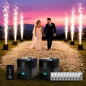 2 x Portable Mini Cold Spark Machine, FX Device with Auto Safety Cutoff, No DMX, for Stage Weddings, 2 Black Units + 10 x 50g Consumables, Festive Party Supplies