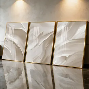 3 Count Aluminum Alloy Frame Canvas， Beige Abstract Fluid Art Fashion Poster， Modern Living Room Decoration， Light Luxury Family Art， Suitable For Bedroom， Corridor And Office Wall Decor， Gift