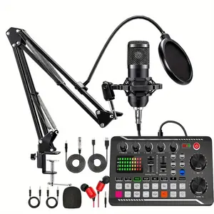 Podcast Equipment Bundle (1 Set), USB Rechargeable Podcast Microphone Bundle with Voice Changer, Condenser Microphone Recording Studio Package for Podcasting Live Streaming Singing