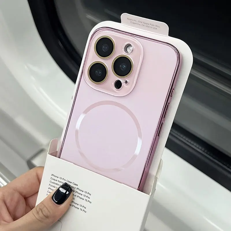 Magnetic Charging iPhone Cover with Crystal Lens & Screen Protector - Customized Shockproof, Drop-Resistant Protection for iPhone 16 Pro Max,15,14,12 - Mobile Phone Accessories