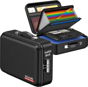 Fireproof Document Box with Lock, Hard Fireproof Waterproof Box Creative Hard-Shell Design Fireproof Safe Box Document Organizer for Important Documents Certificates Laptop Passports Black