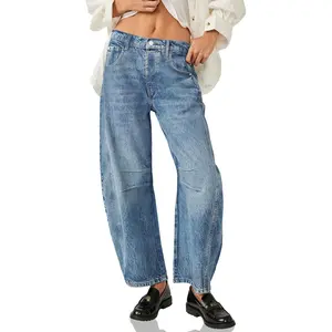 ARTFREE Women's Baggy Boyfriend Jeans Vintage Wide Leg Mid Rise Barrel Denim Ankle Pants