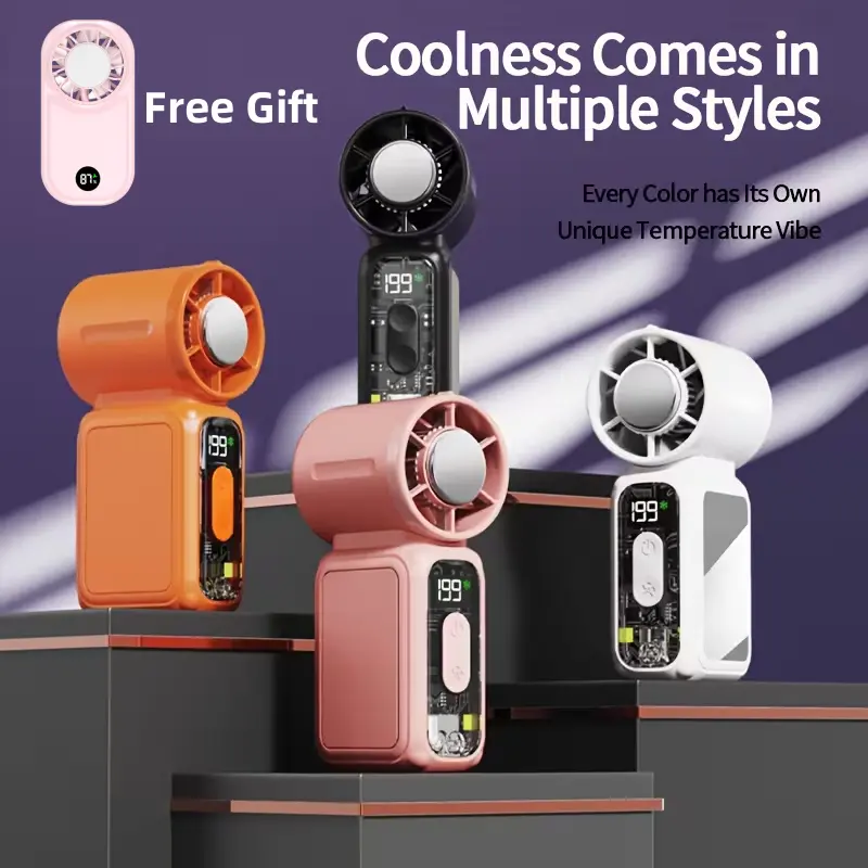 【BOGO】 W&O Portable Handheld High Speed Fan with Free Gift, 199 Levels Adjustable Personal Ice Cooling Fan, Mini Foldable Turbo Fan