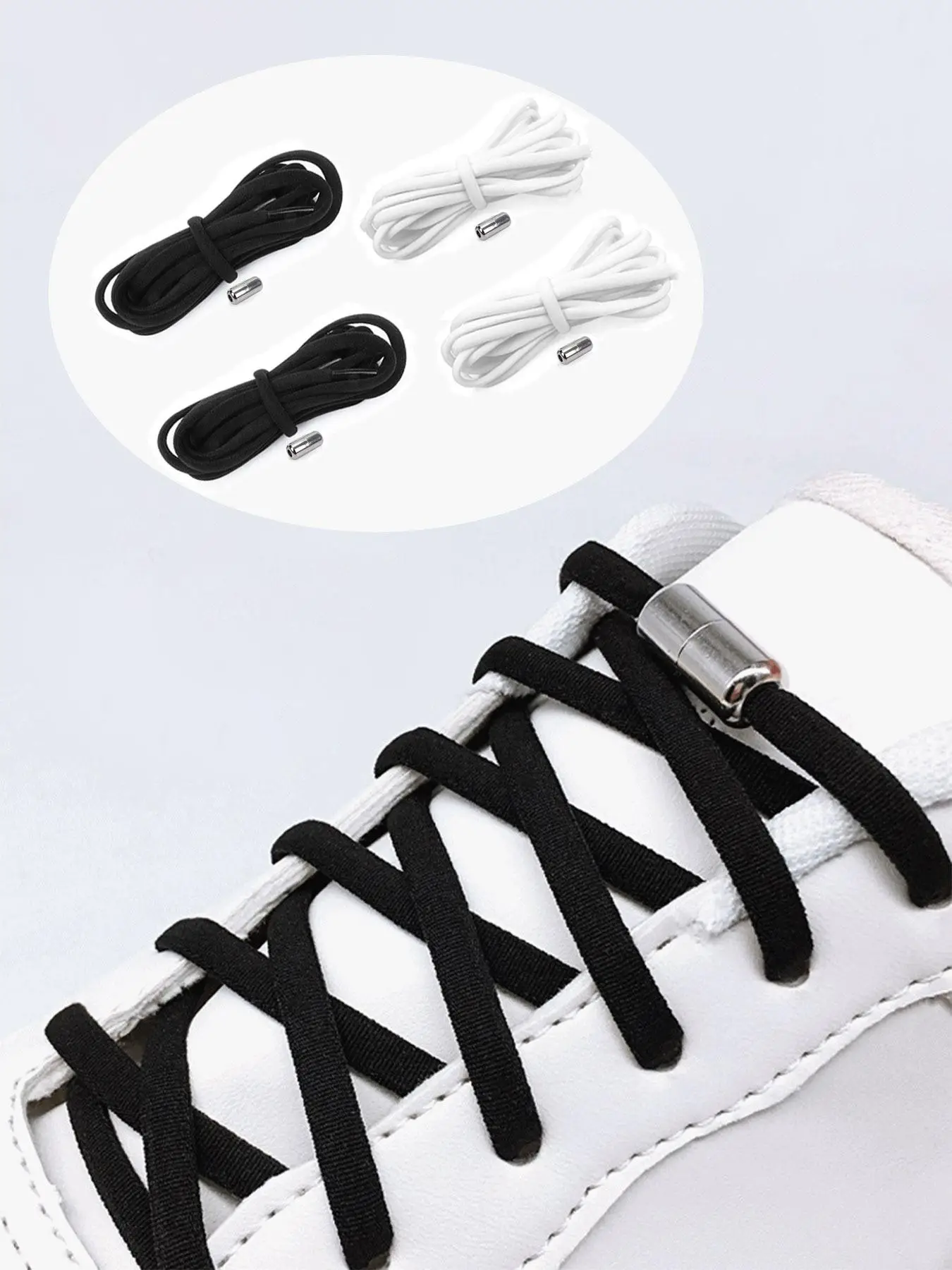 2 Pairs Simple Style Plain Color Shoes Laces with Metal Charm Design, for Sneaker, Minimalist Versatile Shoelaces, Multifunction Shoes Accessories for