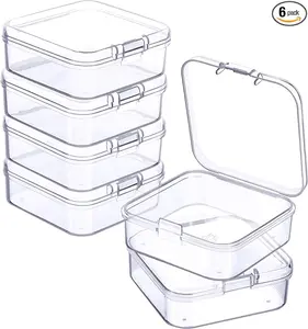 6 Pieces Mini Plastic Clear Beads Storage Containers Box for Collecting Small Items, Beads, Jewelry, Business Cards, Game Pieces, Crafts (2.13 x 2.13 x 0.79 Inch)