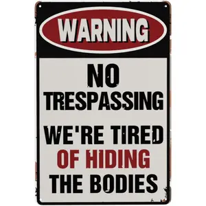 Vintage Funny No Trespassing Garden Metal Tin Signs for Home Decor Garage Road Signs Outside Street Signs for Room Horror Creepy Decor Halloween Party Decorations Gifts 8 x 12 inches Wall