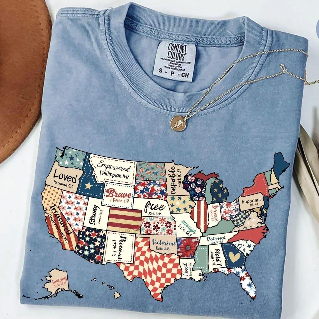 Comfort Colors® Retro America USA Map Shirt, God say you are Tee, Bible Verse 4th July, USA Flag, Trending 4th of July Day Tee, Casual Outfit, Comfortable Menswear & Womenswear Top, Perfect Gift For Men and Women, May13