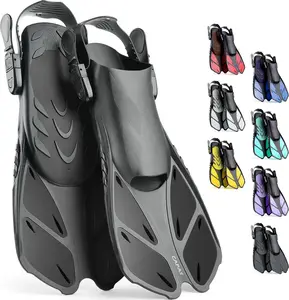 Snorkel Fins, Swim Fins Travel Size Short Adjustable for Snorkeling Diving Adult Men Women Kids Open Heel Swimming Flippers