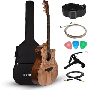 Electric Acoustic Guitar (Ash ) - Semi Acoustic Guitar with Pickup, Inbuilt Tuner, Capo, Strings, Picks, Strap,  and Padded bag - Electro Guitars for Beginners & Professionals