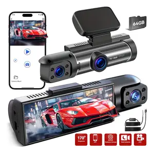 Dual Lens 1080P Night Vision Dash Cam ，Wired ，360 Degree Dash Camera with Rear Lens，64GB Car Video Surveillance with Night Vision，Automatic Cycle，24/7Parking Mode Car DVR Hd