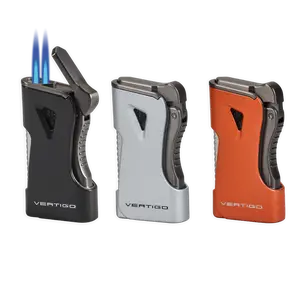Vertigo Nitro Double Torch Lighter with Punch - Powerful Wind-Resistant Twin Flames, Compact Design, All-Metal Housing, Easy to Carry