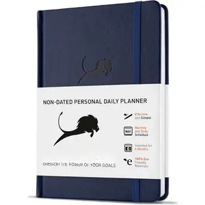 Undated Day Planner & Calendar - 6-Month Life Organizer for Productivity, Time-Management & Focus | 24-Hour Hourly Agenda for Men & Women, Faux Leather Hardcover (Blue)