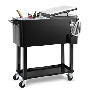 80 Quart Rolling Ice Chest Cooler Cart,Patio Backyard Party Drink Beverage Bar Stand Up Cooler Trolley with Ice Scoop