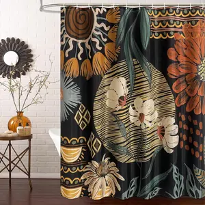 Tropical Plant Pattern Shower Curtain, Floral Waterproof Shower Partition Curtain, Bathroom Decor Curtain, Bathroom Accessories, Bathroom Decoration Accessories