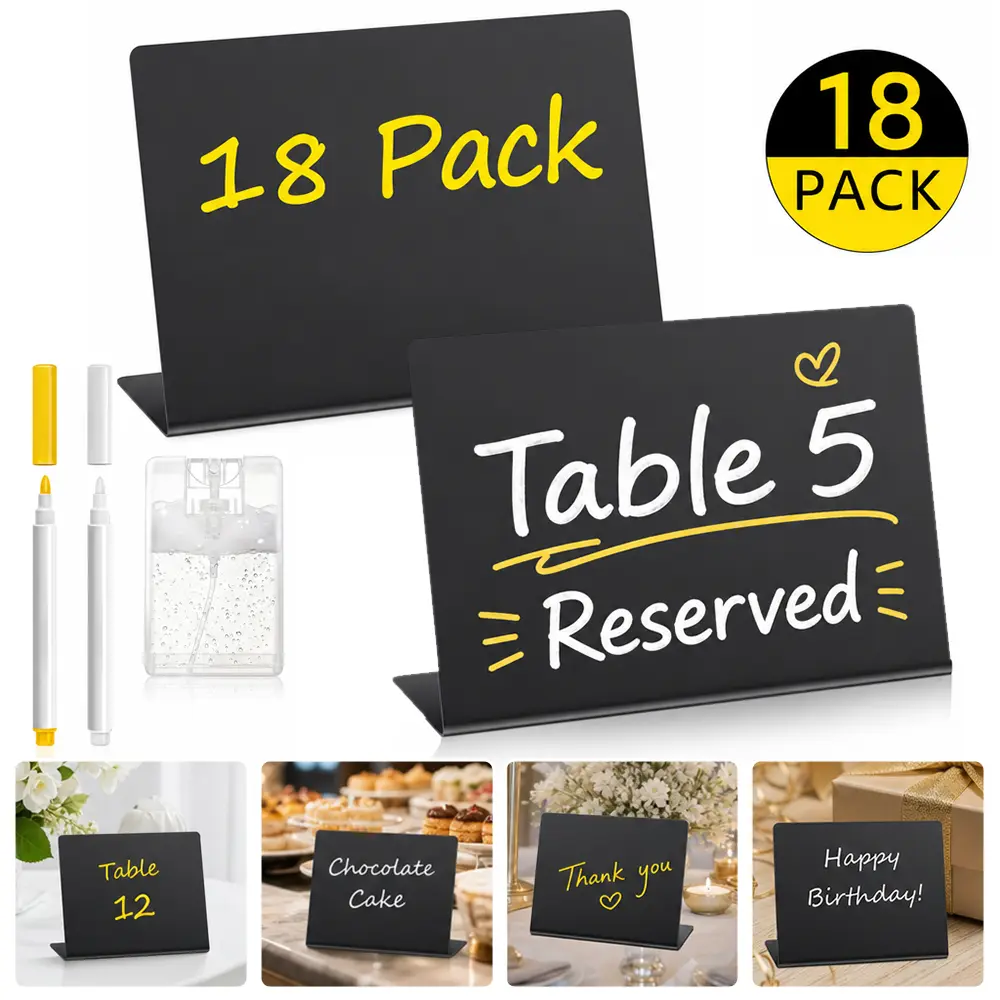 18pcs 4"x3" Mini Chalkboard Signs for Food, Reusable Food Labels, Reserved Table Signs for Party Buffet, Birthdays, Bakery, Weddings Table Numbers, Buffet Display, Place Cards, Name Tag