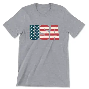 Vintage USA T-Shirt Distressed Flag Letters Retro Tee Fitted Short Sleeve Crew Neck Summer Soft Cotton Fabric Sheer Top