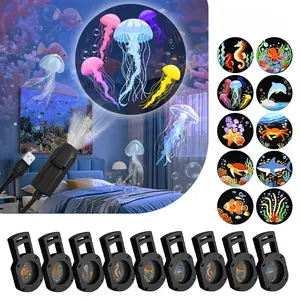 USB Ocean Starry Sky Projector Night Light, Planetarium Star Projector, Replaceable with 3/6/10 Cards, Featuring Colorful Fish and Coral Reefs, Ideal for Bedroom Ambiance, Birthday and Christmas Gifts, Bedroom Night Light Projector