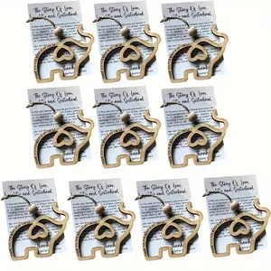 10 Pack Elephant Friendship Ornaments, Classic Wooden Elephant Christmas Decorations with Tribal Sisterhood Story, No Feathers, Natural Wood Charm Gifts for Best Friends and Sisterhood Without Electricity