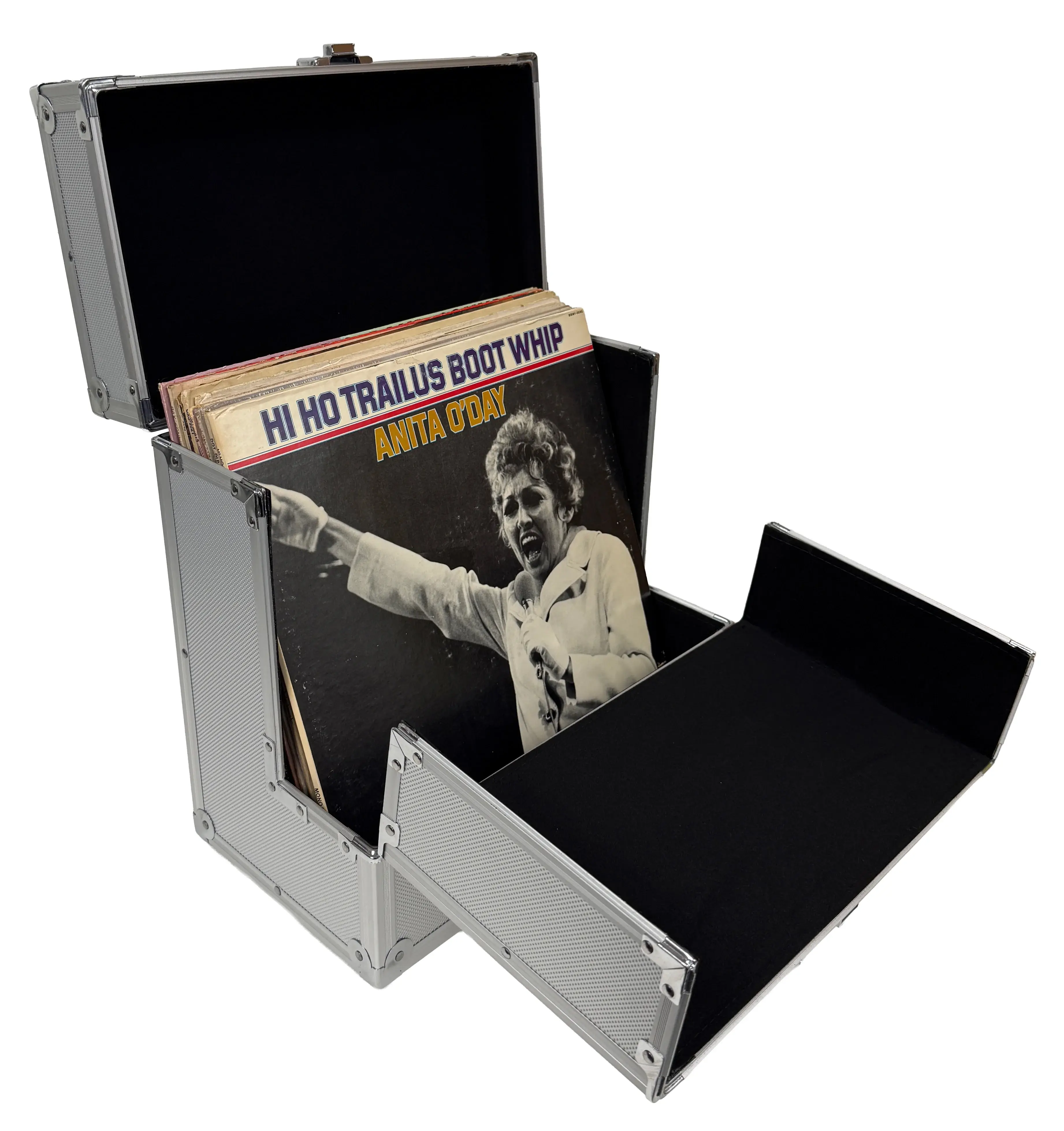 CheckOutStore Aluminum 12" LP Vinyl Record Storage Box /w Front (Holds Up to 40 Records)