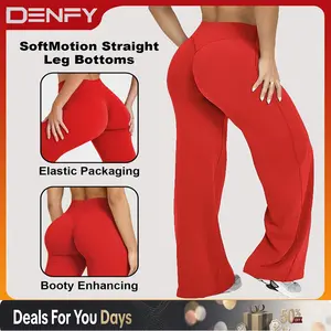 DENFY SoftMotion Straight Leg Bottoms 31" Inseam High Waisted Joggers for Women Fitness Gymwear Sportswear Yoga Pants Workout Comfortable Waistband