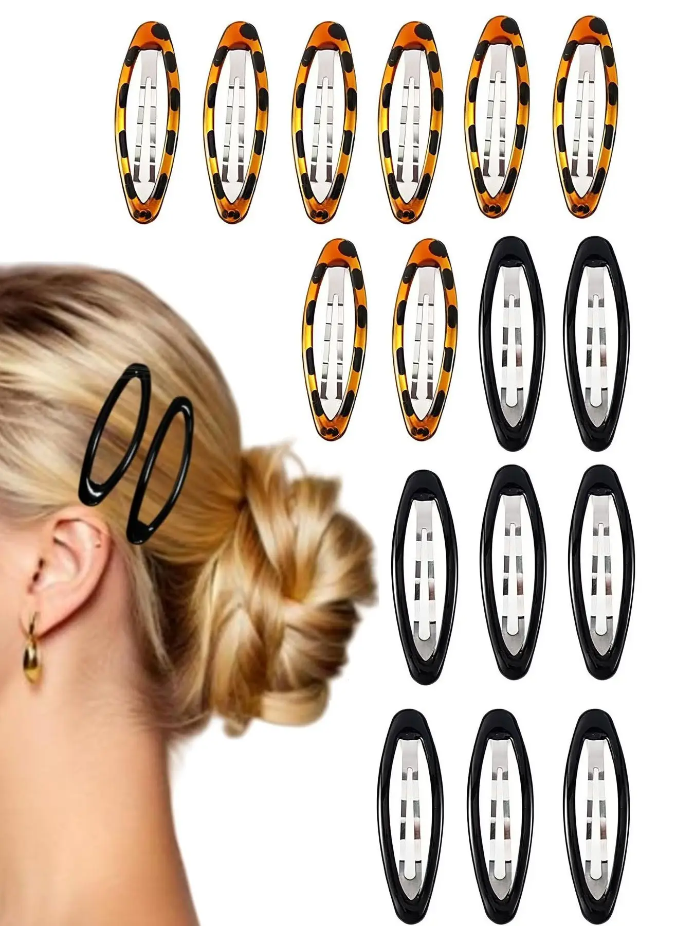 16pcs Hair Metal Barrettes for Women, Oval Large Barrettes, Small Snap Hair Clips, Flat Non Slip Large Hair Clips, & Tortoise
