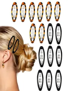 16pcs Hair Metal Barrettes for Women, Oval Large Barrettes, Small Snap Hair Clips, Flat Non Slip Large Hair Clips, & Tortoise
